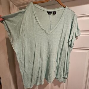 Tahari Linen Mint Green Relaxed Short Sleeve Tee